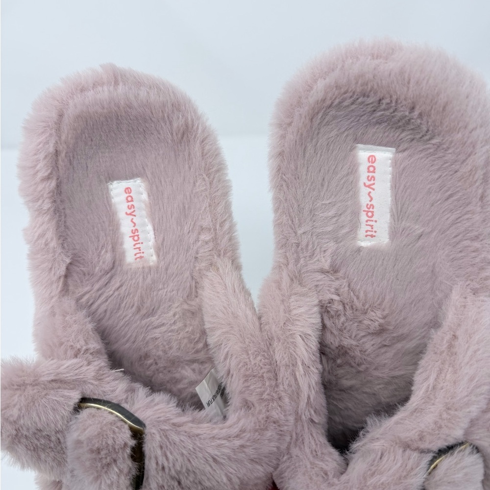 New Never Worn Easy Spirit Soft Pink Fuzzy Slippers with buckles size 8/9 - Picture 5 of 8
